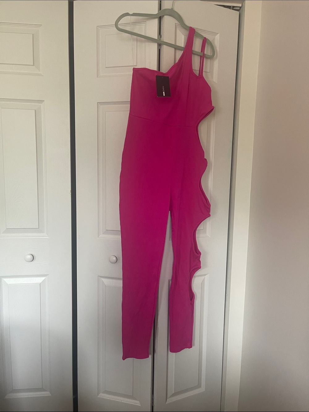 Fashion Nova One-Shoulder Hot Pink Ruffle Jumpsuit